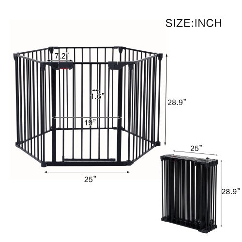 150" Adjustable Indoor/Outdoor Steel Safety Gate – 6-Panel Pet & Baby Barrier for Doorways, Fireplaces, & More