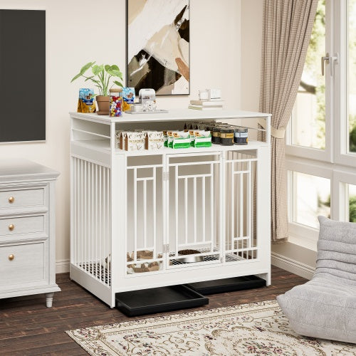 πΎ Elegance Meets Security: 43.3β Luxury Wooden Dog Kennel with Divider & Storage
