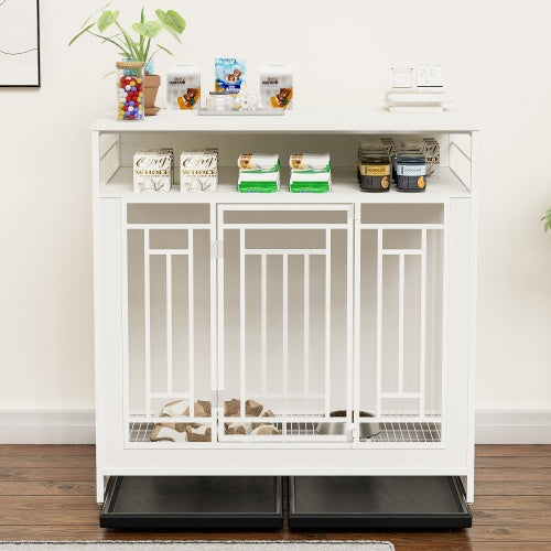 πΎ Elegance Meets Security: 43.3β Luxury Wooden Dog Kennel with Divider & Storage