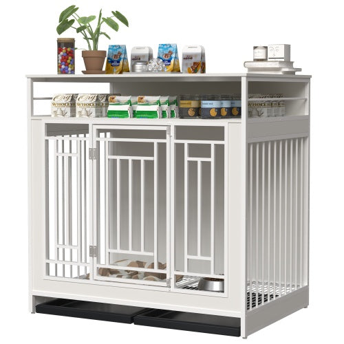 πΎ Elegance Meets Security: 43.3β Luxury Wooden Dog Kennel with Divider & Storage
