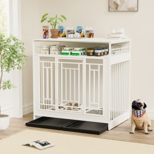 πΎ Elegance Meets Security: 43.3β Luxury Wooden Dog Kennel with Divider & Storage