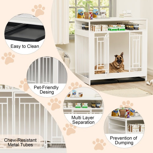 πΎ Elegance Meets Security: 43.3β Luxury Wooden Dog Kennel with Divider & Storage