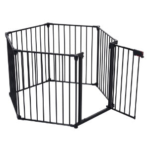 150" Adjustable Indoor/Outdoor Steel Safety Gate – 6-Panel Pet & Baby Barrier for Doorways, Fireplaces, & More
