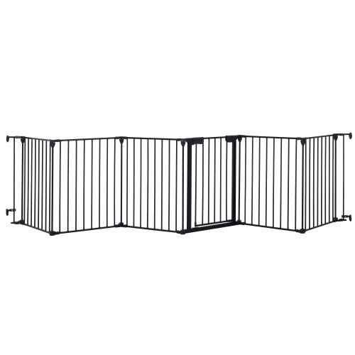 150" Adjustable Indoor/Outdoor Steel Safety Gate – 6-Panel Pet & Baby Barrier for Doorways, Fireplaces, & More