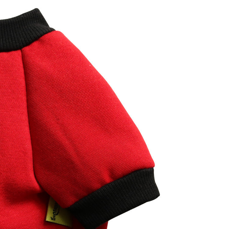 “Treats & Chill” Dog Sweatshirt – Cozy Fleece Pet Hoodie for Small & Medium Dogs – Red with White Letters & Black Trim