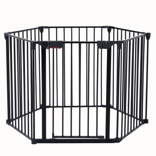 150" Adjustable Indoor/Outdoor Steel Safety Gate – 6-Panel Pet & Baby Barrier for Doorways, Fireplaces, & More