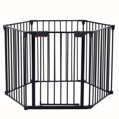 150" Adjustable Indoor/Outdoor Steel Safety Gate – 6-Panel Pet & Baby Barrier for Doorways, Fireplaces, & More