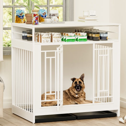 🐾 Elegance Meets Security: 43.3” Luxury Wooden Dog Kennel with Divider &amp; Storage