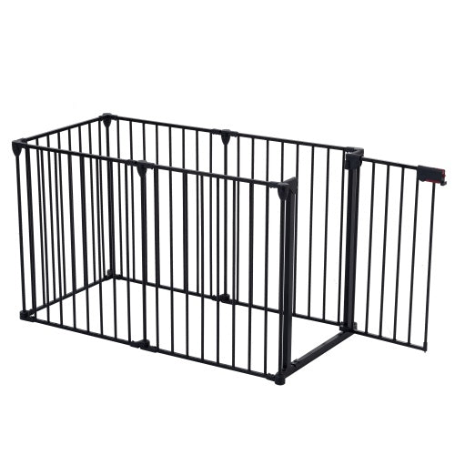 150" Adjustable Indoor/Outdoor Steel Safety Gate – 6-Panel Pet & Baby Barrier for Doorways, Fireplaces, & More