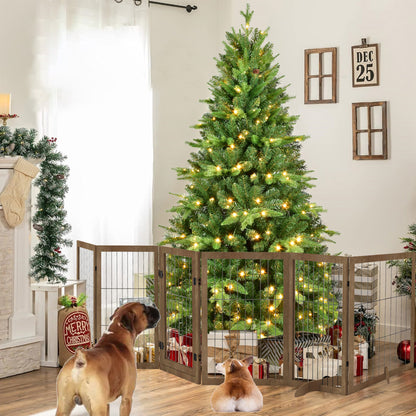 Elegant 144" Foldable Wooden Dog Gate with Door – 6-Panel Pet Barrier for Stylish Indoor Spaces