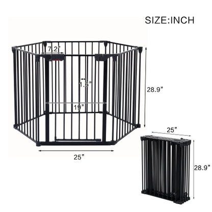 150" Adjustable Indoor/Outdoor Steel Safety Gate – 6-Panel Pet & Baby Barrier for Doorways, Fireplaces, & More