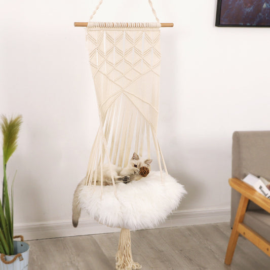 Hanging Macrame Cat Bed – Boho Pet Hammock Chair for Indoor Use | Handwoven Cotton Cat Swing