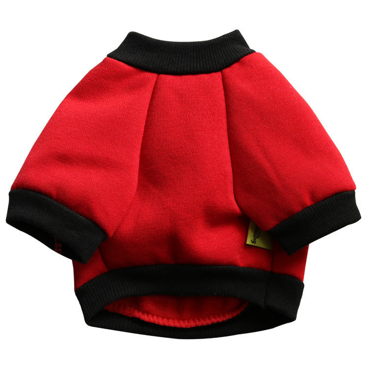 “Treats & Chill” Dog Sweatshirt – Cozy Fleece Pet Hoodie for Small & Medium Dogs – Red with White Letters & Black Trim