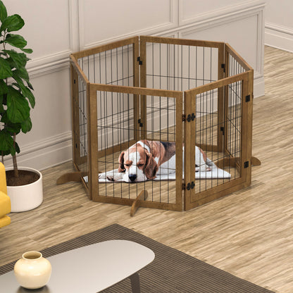Elegant 144" Foldable Wooden Dog Gate with Door – 6-Panel Pet Barrier for Stylish Indoor Spaces