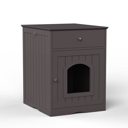 Indoor Wooden Pet House with Storage Drawer – Cat Litter Box Enclosure or Dog Bed Side Table