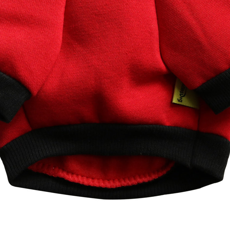 “Treats & Chill” Dog Sweatshirt – Cozy Fleece Pet Hoodie for Small & Medium Dogs – Red with White Letters & Black Trim