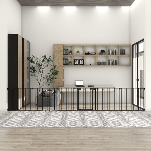 150" Adjustable Indoor/Outdoor Steel Safety Gate – 6-Panel Pet & Baby Barrier for Doorways, Fireplaces, & More