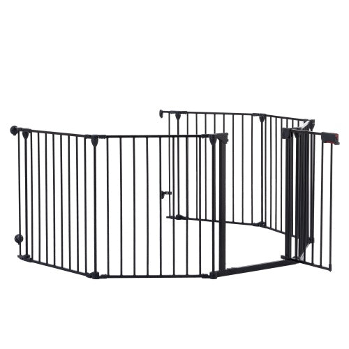 150" Adjustable Indoor/Outdoor Steel Safety Gate – 6-Panel Pet & Baby Barrier for Doorways, Fireplaces, & More
